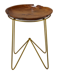 Bare Decor Paolo End Table with Teak Wood Top with Gold Finish Metal Legs
