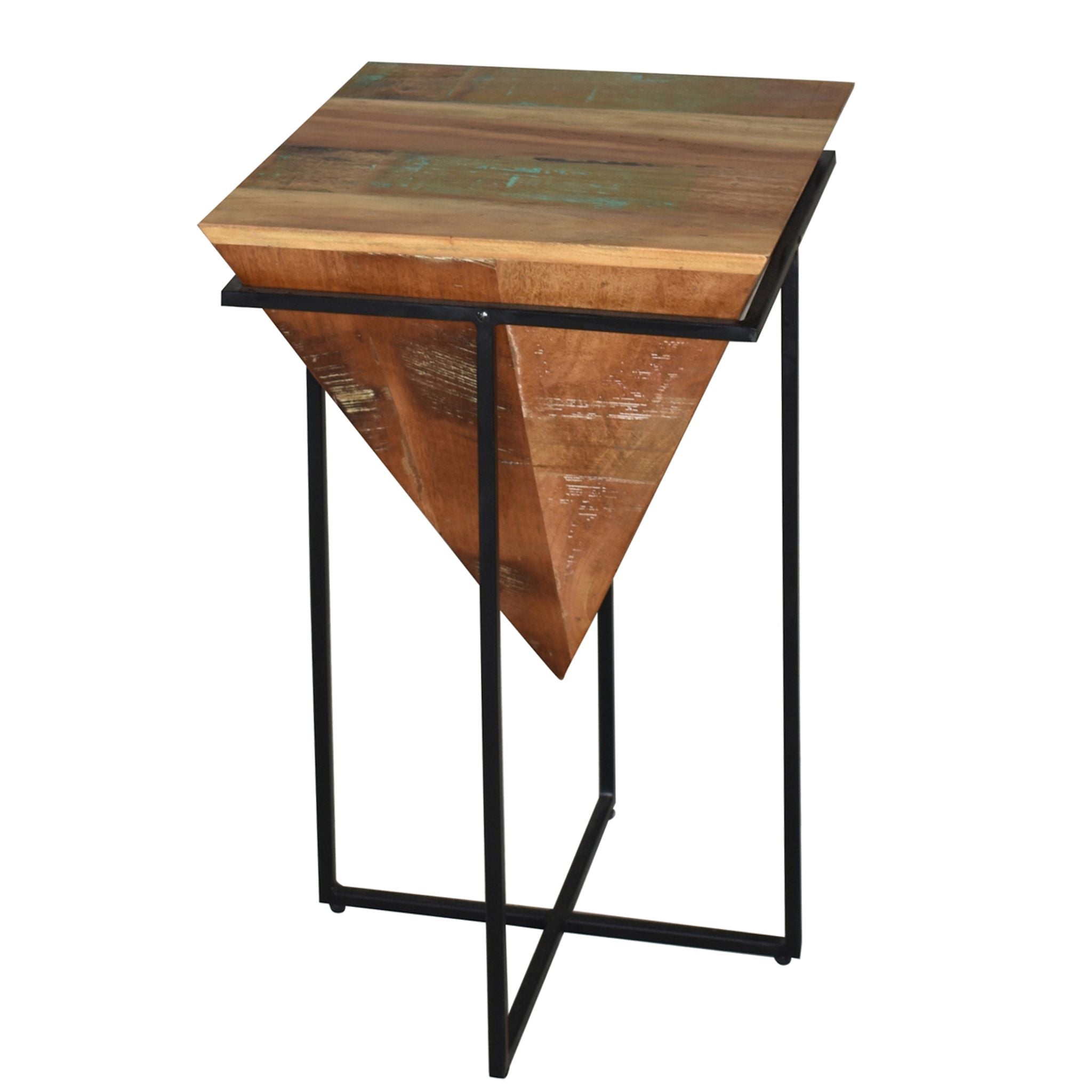 Bare Decor Compass Accent Table in Mango Wood with Metal Base, 16x16x24