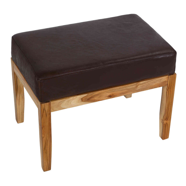Bare Decor Luisa Bench Genuine 100% Leather and Teak, Brown