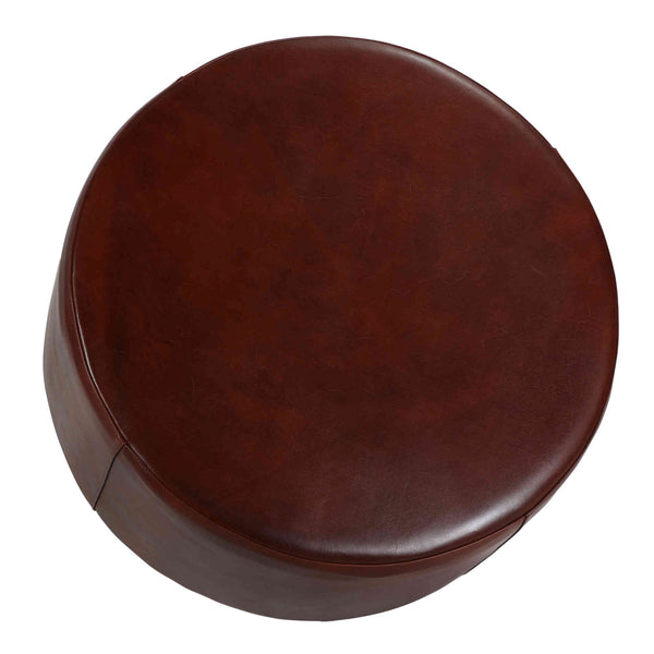 Bare Decor William Genuine 100% Leather Round Ottoman, Brown