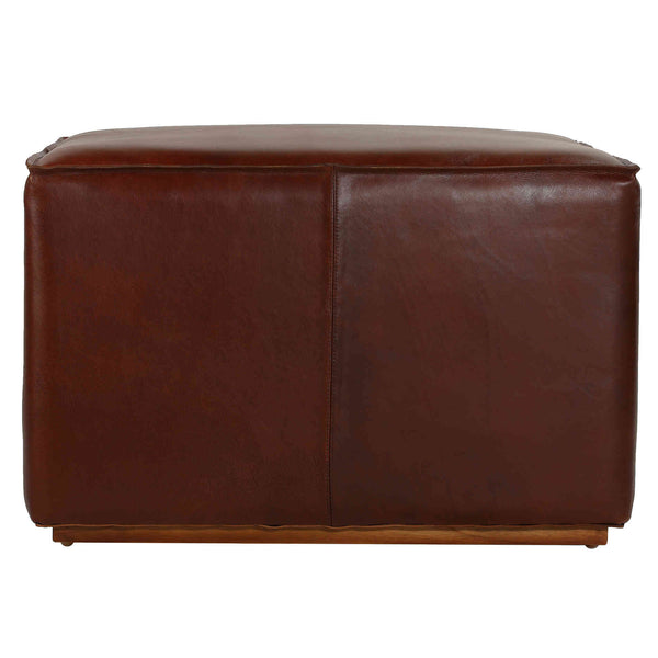 Bare Decor Nikola Genuine 100% Leather Square Ottoman, Brown