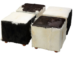 Bare Decor Peru Black Cowhide Cube Ottoman in Genuine Hide Leather