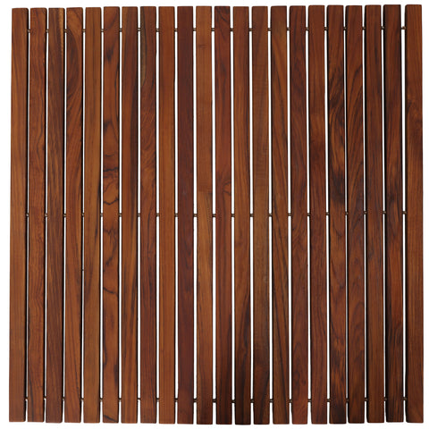 Bare Decor Fuji String Spa Shower Mat in Solid Teak Wood Oiled Finish. XL Square 30" x 30"
