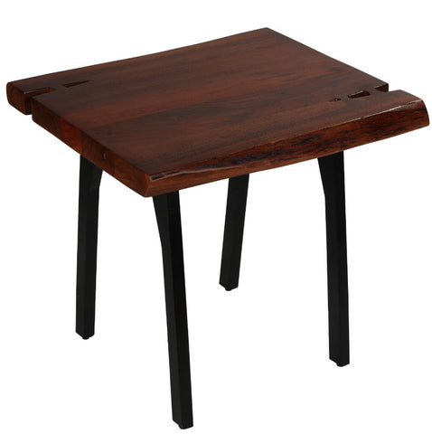 Bare Decor Brunswick End Table With Live Edge Solid Wood Top and Black Metal Legs
